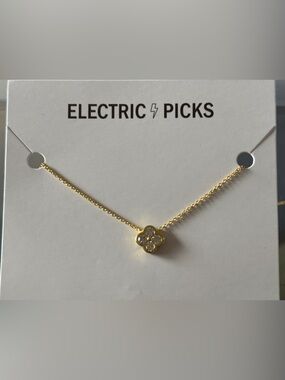 Electric Family Gold Clover Necklace with Crystal Center
